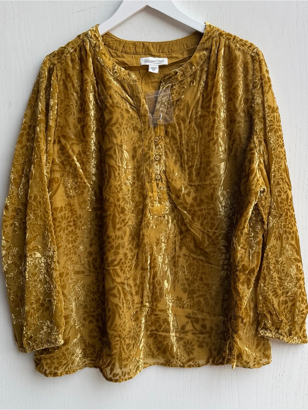 Coldwater Creek Womens Gold Floral Burnout Velvet Tunic Top Size 2X NWOT
